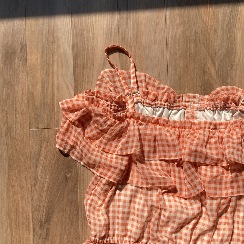 LC Lauren Conrad check print ruffle detail boho top L - Picture 14 of 17